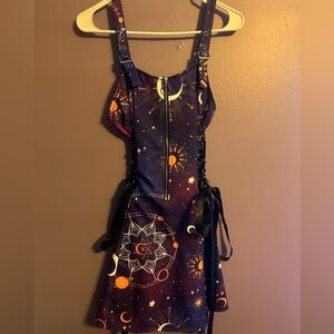 Celestial Print A-Line Dress with Front Zip